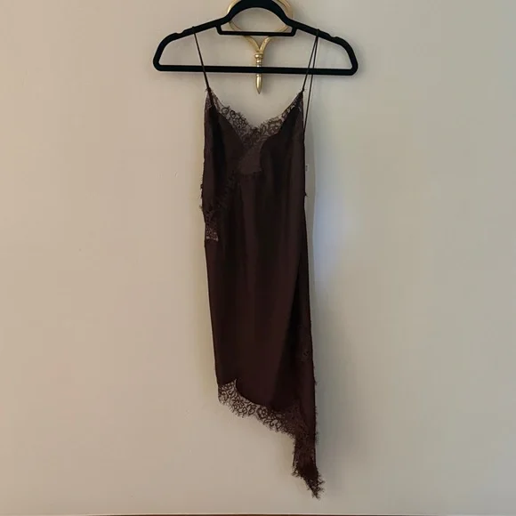 Zara Asymmetrical Brown Lace Dress - Picture 1 of 3